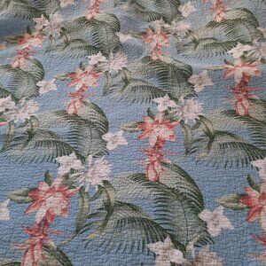 Queen Tommy Bahama Quilt Blue Tropical Flower Aregada Dock Blanket Bedspread